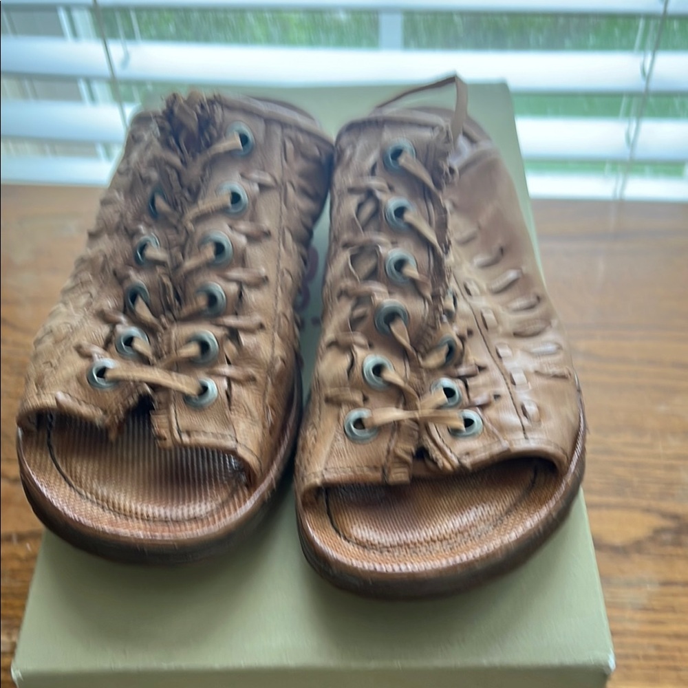 A.S.98 Tan Gladiator Sandals with Lace-Up Design